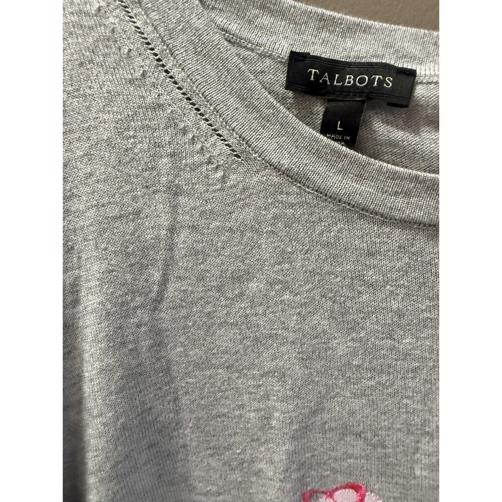 Talbots L Grey Flamingo Tee with Tie back Cotton Blend Beachy Vacation Whimsical - Picture 9 of 9